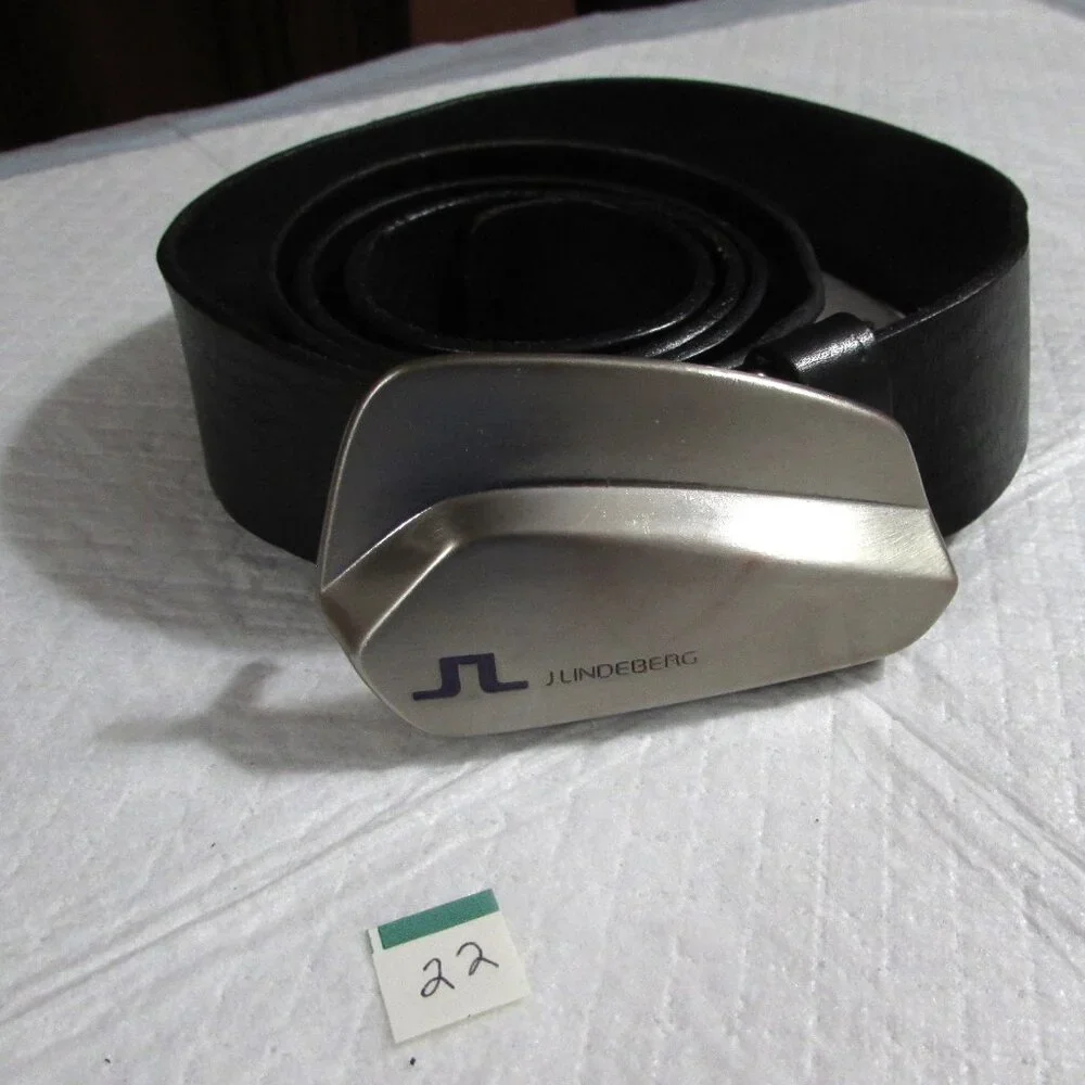 J.LINDEBERG STOCKHOLM Black Leather Belt With an Iron Head Buckle  Size 38